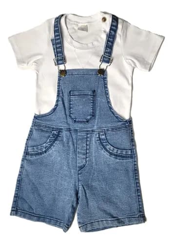 Jardinero Jeans Elastizado Y Remera Algodon Bebes - imagen 2