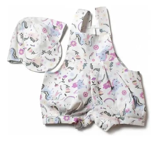 Jardinero Pañalero  De Algodón Estampado Y Gorro Para Bebes - imagen 7