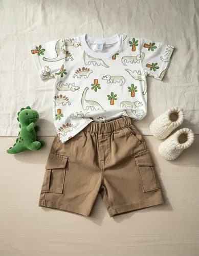 Conjunto Remera Manga Corta Y Short De Bengalina Bebe - imagen 6