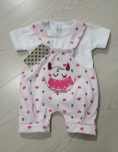 Jardinero Corto De Algodon Y Remera Manga Corta Bebe - imagen 3