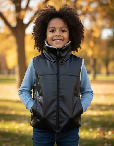 Chaleco Cuerina Engomada, Interior Pielcon Bolsillos Niños