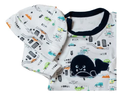 Enterito Pañalero De Algodon Estampado Con Gorro Bebes - imagen 5