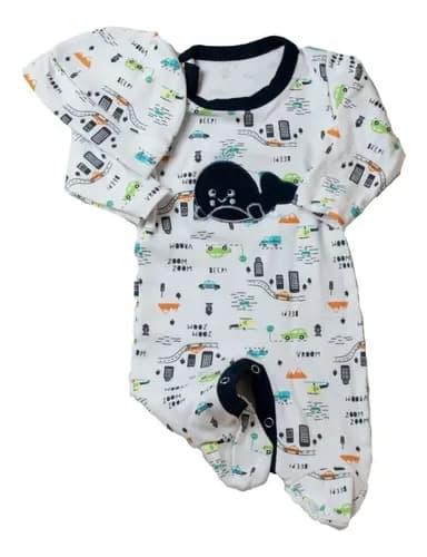 Enterito Pañalero De Algodon Estampado Con Gorro Bebes - imagen 4