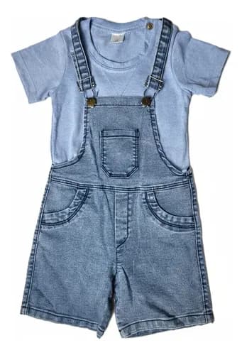 Jardinero Jeans Elastizado Y Remera Algodon Bebes - imagen 11