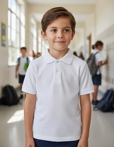 Chomba Pique Colegial Escolar Blanca, Azul Talle 6 Al 16
