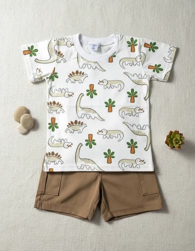 Conjunto Remera Manga Corta Y Short De Bengalina Bebe - imagen 5