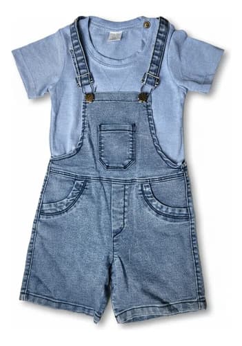 Jardinero Jeans Elastizado Y Remera Algodon Bebes - imagen 9