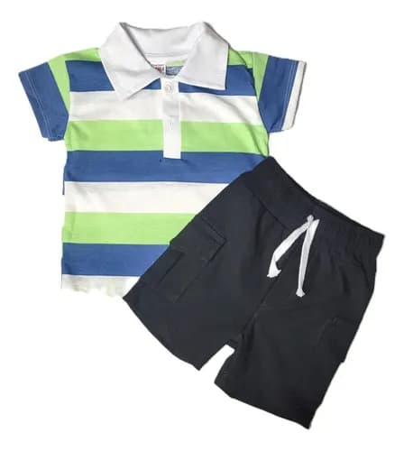 Conjunto De Chomba Algodon Estampado Y Short Bengalina Bebes