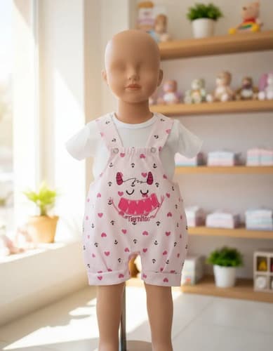 Jardinero Corto De Algodon Y Remera Manga Corta Bebe - imagen 2