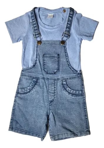 Jardinero Jeans Elastizado Y Remera Algodon Bebes - imagen 6