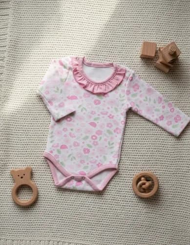 Bodys Con Volado 100% Algodon Estampado M, Larga Beba - imagen 5