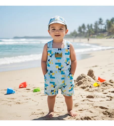 Jardinero Pañalero  De Algodón Estampado Y Gorro Para Bebes - imagen 3