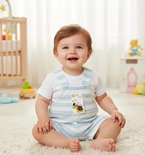 Jardinero Corto De Algodon Y Remera Manga Corta Bebe - imagen 7
