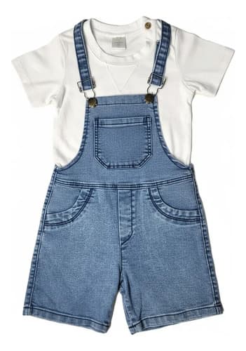 Jardinero Jeans Elastizado Y Remera Algodon Bebes - imagen 4