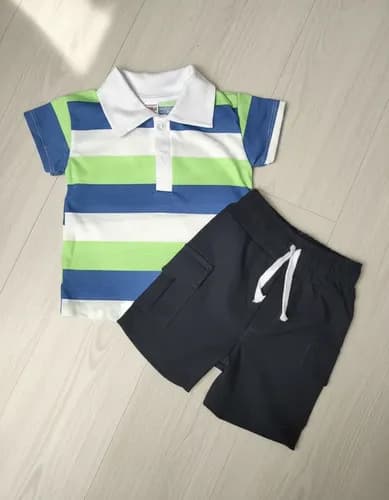 Conjunto De Chomba Algodon Estampado Y Short Bengalina Bebes - imagen 3