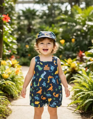 Jardinero Pañalero  De Algodón Estampado Y Gorro Para Bebes