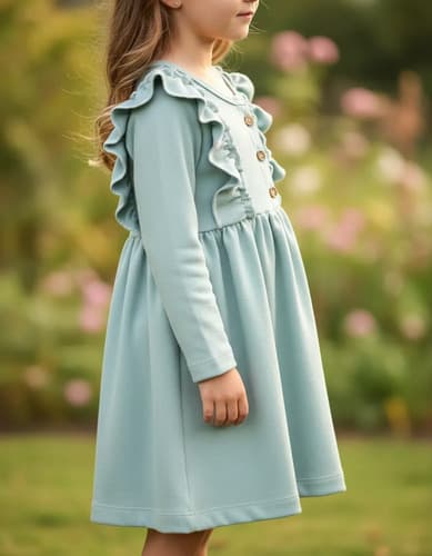 Vestido Manga Larga Con Volados Niña