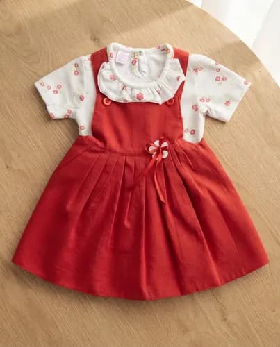 Conjunto De Vestido Jumper Y Body Manga Corta Bebe - imagen 6