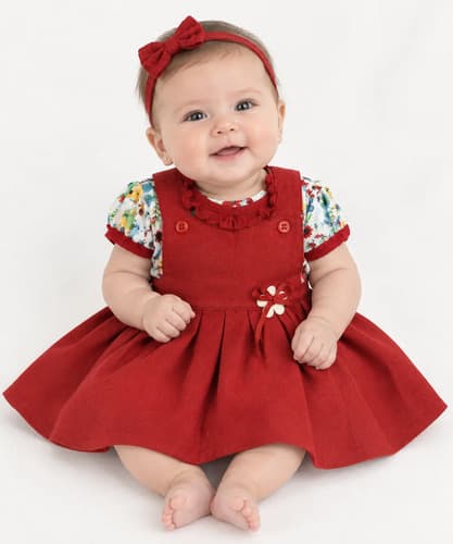 Conjunto De Vestido Jumper Y Body Manga Corta Bebe - imagen 12