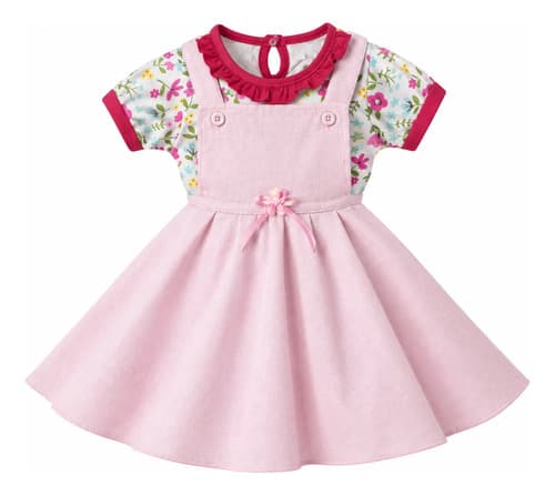 Conjunto De Vestido Jumper Y Body Manga Corta Bebe - imagen 3