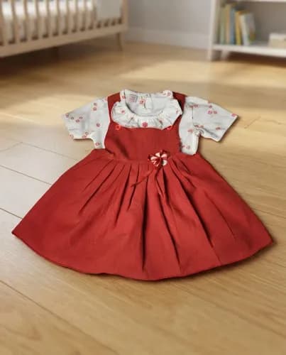 Conjunto De Vestido Jumper Y Body Manga Corta Bebe - imagen 5