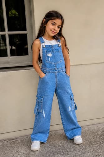 Enterito Jardinero Rigido Cargo De Jeans Para Niñas - imagen 2