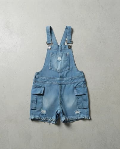 Enterito Jardinero Jeans Rigido Corto Para Niñas - imagen 3