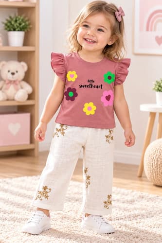 Conjunto Beba Remera Algodón + Pantalon Palazzo De Lino - imagen 8