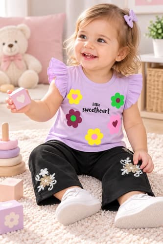 Conjunto Beba Remera Algodón + Pantalon Palazzo De Lino - imagen 5