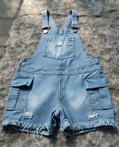 Enterito Jardinero Jeans Rigido Corto Para Niñas - imagen 2