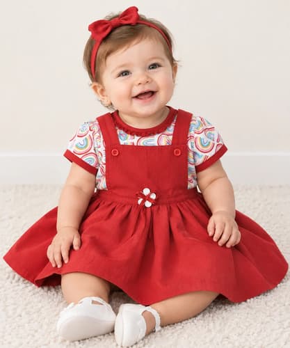 Conjunto De Vestido Jumper Y Body Manga Corta Bebe - imagen 2