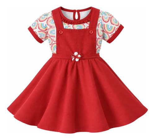 Conjunto De Vestido Jumper Y Body Manga Corta Bebe